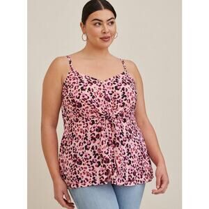 Torrid Women's Plus Size Pink Leopard Peplum Tie-Front Cami Top - Size 1 (1X)